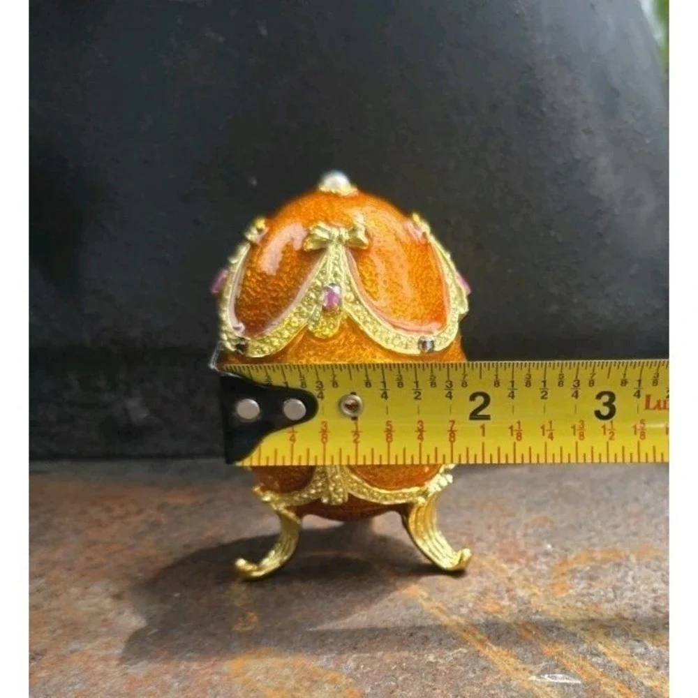 VTG Musical Jeweled Egg Trinket Box Faberge Egg-style Farmer In Dell Gold READ